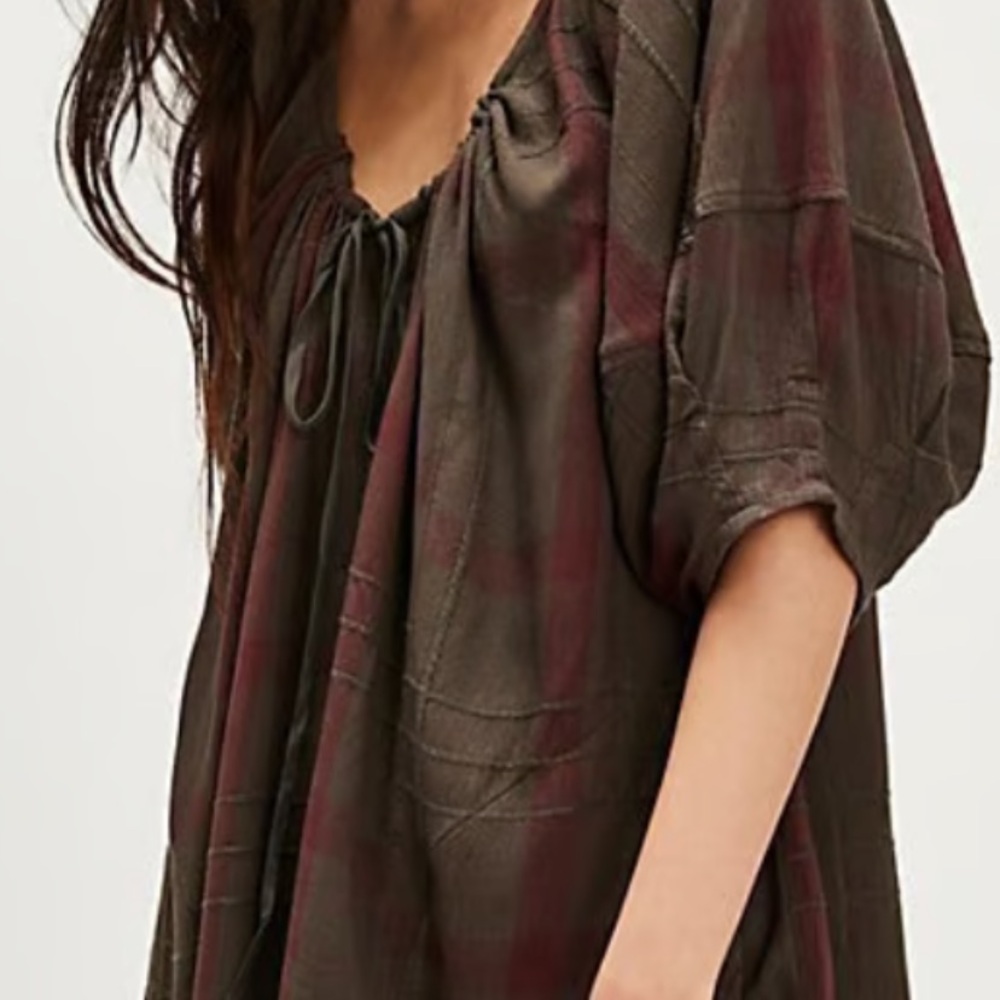 Free People Brown and Red Jumpsuit with Tie Front and 3/4 Sleeves